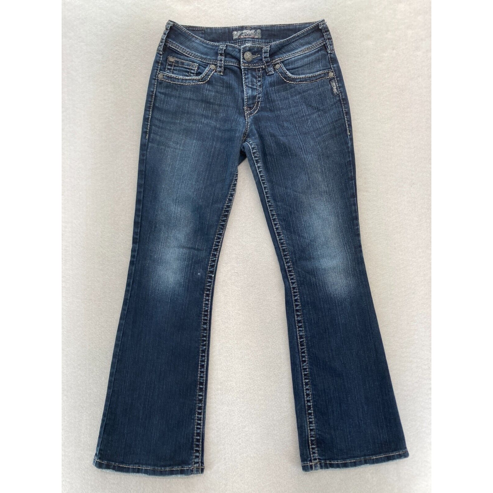 Silver Jeans Suki Surplus Womens 28x30 Bootcut Dark Blue Stretch Denim Grunge